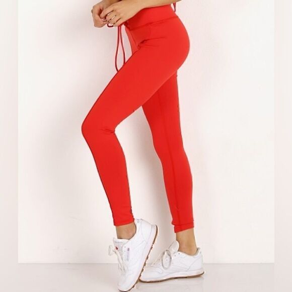 F21 Red Lace-up Leggings - Picture 2 of 8